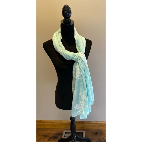 Scarf Shawl Shrug Belt Sheer Lightweight Mint Green Floral Perfect for Travel - Picture 1 of 8